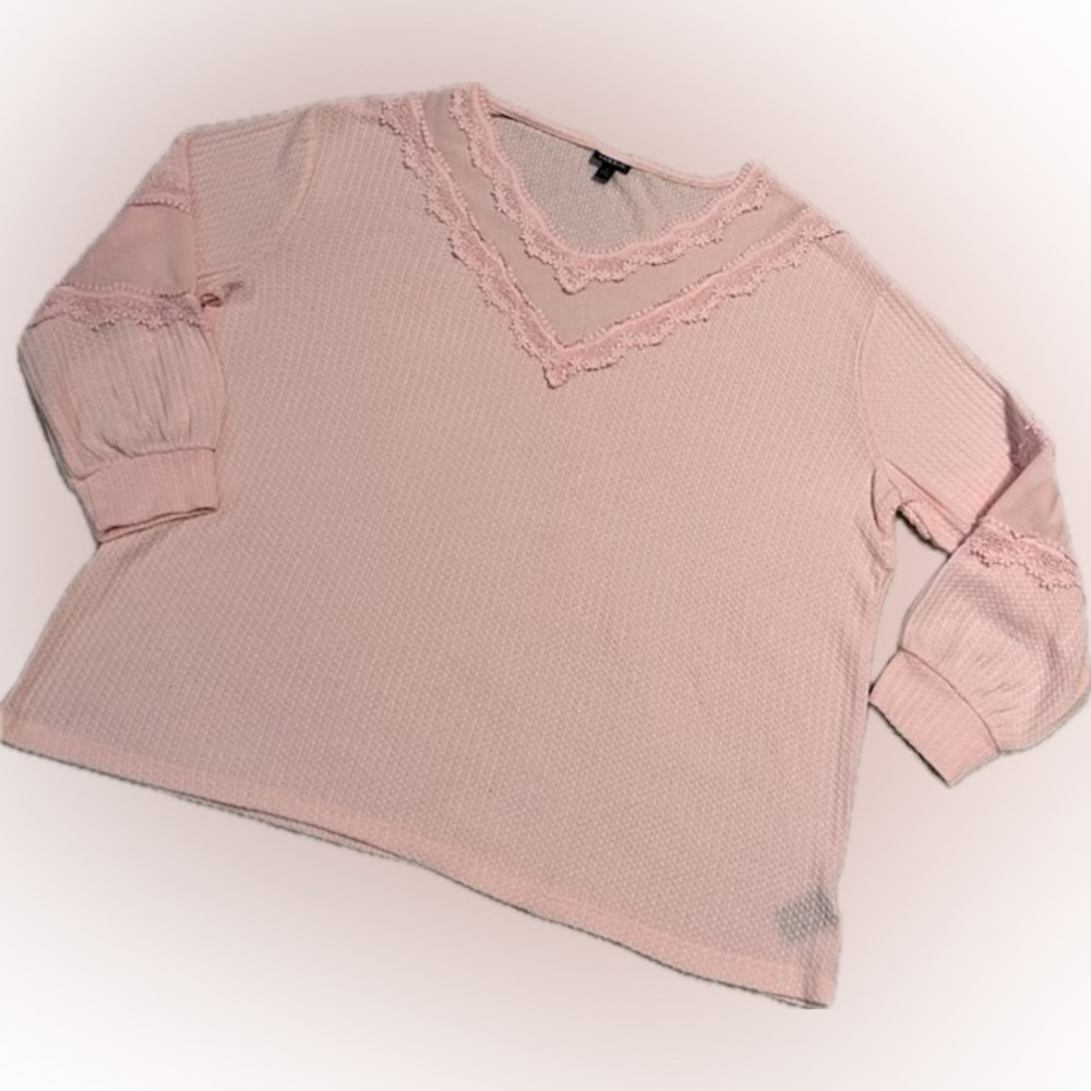 TORRID V-neck, waffle mesh inset, lightweight, pink, long sleeve top